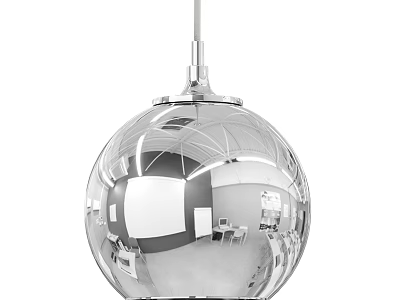 Silver Spherical Pendant Light with Polished Reflective Surface for Modern Interior Design 3d model