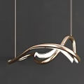 Modern Twisted Metal Chandelier With Curved Gold Rings And Contemporary Design