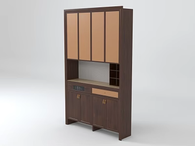Dark Brown Wooden Entryway Side Cabinet With Upper Glass Doors Lower Drawers And Storage Compartments 3d model