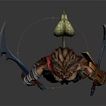 Game Fantasy Warrior Character Horned Muscular Build With Blue Scimitars And Beard