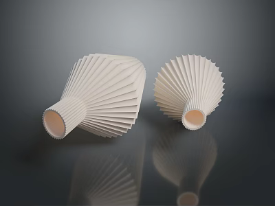 Two White Pleated Design Decorative Vases As Modern Home Furniture Pieces 3d model