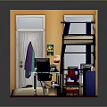 Colorful Bedroom Interior Design With Bunk Bed Desk Computer Orange Walls Windows And Blue Cabinet