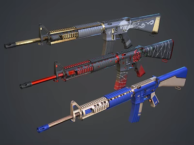 Colorful Stylish Rifles With Gold Red Blue Accents And Modern Designs 3d model