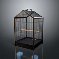 Bird Cage With Metal Frame Handle Wooden Perch And Black Base For Birds