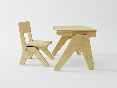 Wooden Children's Table with Chair Simple Design for Kids Study Room 3d model