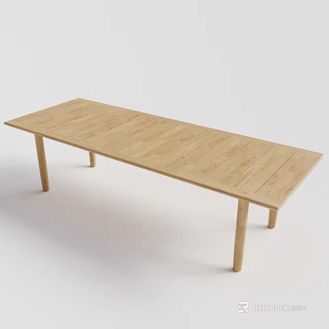 Light Colored Wooden Dining Table With Long Simple Design And Four Legs 3d model