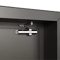 Black Swing Doors With Circular And Rectangular Glass Panels For Interior Use