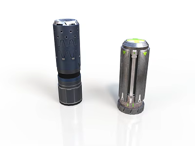Military Tactical Weapon Parts With Black Textured Body And Silver Green Top Design 3d model