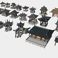 Traditional Chinese Architecture Models With Various Pavilion And Roof Styles
