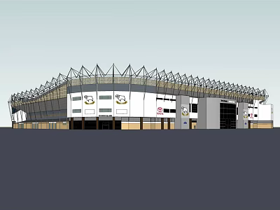 Modern Stadium Exterior Design With Metal Roof Structure And White Yellow Facade 3d model