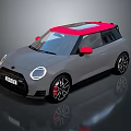 Compact Car with Gray Body Red Roof Red Side Mirrors Modern Design and Black Wheels