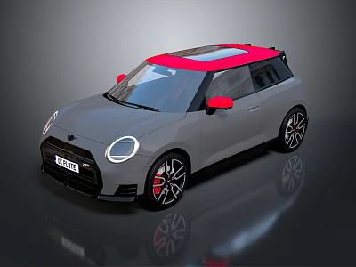 Compact Car with Gray Body Red Roof Red Side Mirrors Modern Design and Black Wheels 3d model