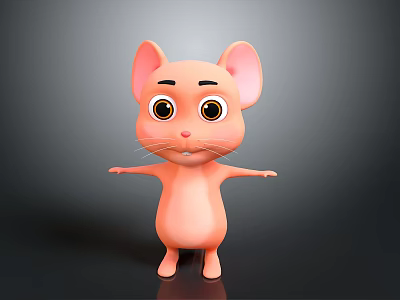 Cute Pink Mouse Game And Movie Character With Big Eyes Standing Arms Outstretched 3d model