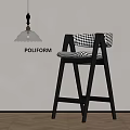 POLIFORM Modern Bar Stool With Houndstooth Upholstery Wooden Frame And Pendant Light