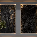 Modern Black Textured Background Wall Illuminated with Green Plant and Lighting