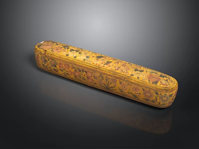 Elongated Yellow Decorative Box With Intricate Colorful Floral Design Patterns 3d model