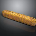 Elongated Yellow Decorative Box With Intricate Colorful Floral Design Patterns