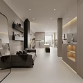Modern Clothing Store Interior With Spacious Layout Large Mirror Sofa And Display Shelves