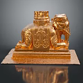 Golden Elephant Sculpture With Ornate Crown And Decorative Reflective Base