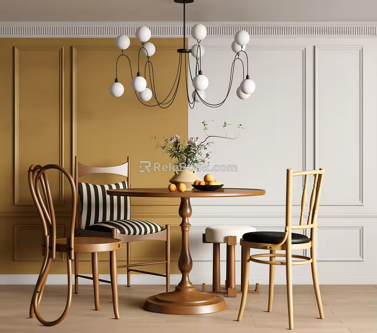 Dining Table and Chair Round Dining Table and Chair Table and Chair Combination Vase Ornaments Chandelier 3d model