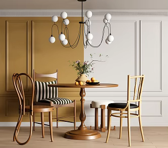 Dining Table and Chair Round Dining Table and Chair Table and Chair Combination Vase Ornaments Chandelier 3d model