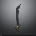 Ornate Curved Metal Sword With Sharp Blade And Decorative Handle Design