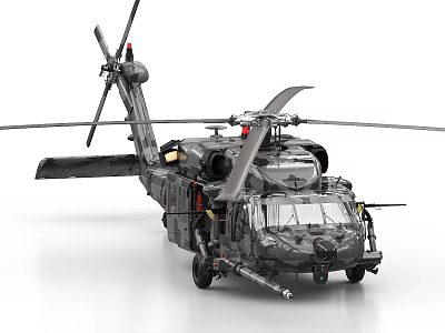 Military Black Helicopter With Rotors Cockpit Landing Gear And Detailed Design 3d model