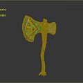 Decorative Axe With Green Yellow Patterns And Carved Wooden Handle