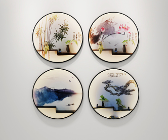 New Chinese Round Frame Painting Decorative Painting 3d model