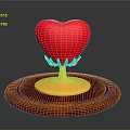 Red Human Heart Organ With Hair Like Support Structures On Wooden Base Platform