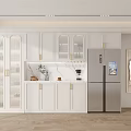 Modern White Wine Cabinet With Glass Doors And Gold Handles In Modern Kitchen Interior