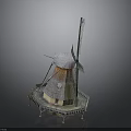 Detailed Windmill Model Equipment With Rotating Blades Tower And Metal Base
