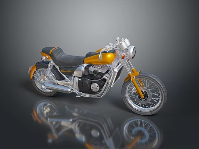 Vintage Yellow And Black Motorcycle With Chrome Accents Spoke Wheels And Leather Seat 3d model