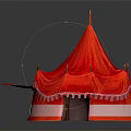 Tent Style Decorative Furniture With Red Fabric Wooden Poles And Red White Striped Base