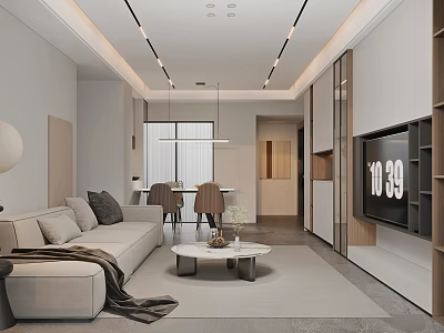 Modern Living and Dining Room Interior With Sofa Coffee Table TV And Dining Set 3d model