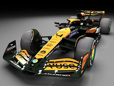 Formula 1 Race Car With Yellow Green Livery VUSE Sponsorship Large Tires And Aerodynamic Design 3d model