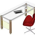 Modern Glass Top Desk with Metal Legs Yellow Underframe Keyboard Desk Lamp and Red Chair