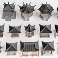 Traditional Chinese Garden Pavilion with Various Roof Designs and Wooden Structures for Outdoor Landscape Decoration
