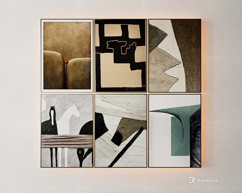 Abstract Artworks Collection On Wall With Geometric Patterns And Various Colors 3d model