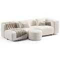 Beige And Light Green Modular Sofa Design With Pillows Ottoman And Blanket