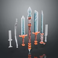 Pixel Art Weapons Collection With Crystal Swords Bows Blue Orange Handles And Transparent Blades