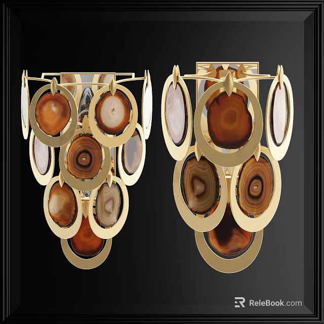 Elegant Modern Chandelier With Gold Frame And Multiple Textured Agate Slices 3d model