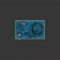 Blue Industrial Mechanical Device With Electric Motor And Metal Base