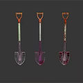 Set Of Three Shovels Featuring Red Handles Wooden Shafts And Metal Blades