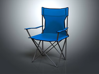 Outdoor Blue Fabric Folding Leisure Chair With Armrests And Metal Frame 3d model