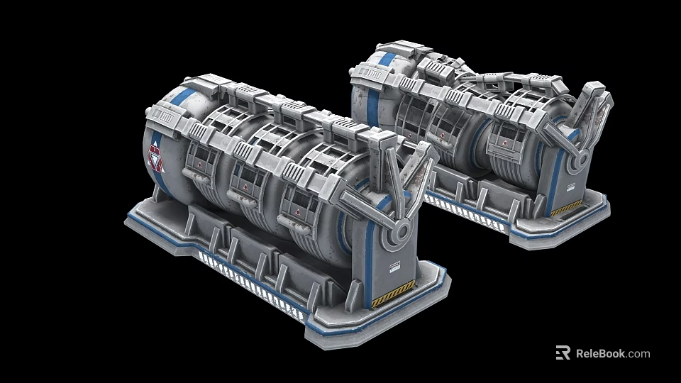 Large Industrial Equipment With Metal Structure Blue Accents And Cylindrical Base 3d model 