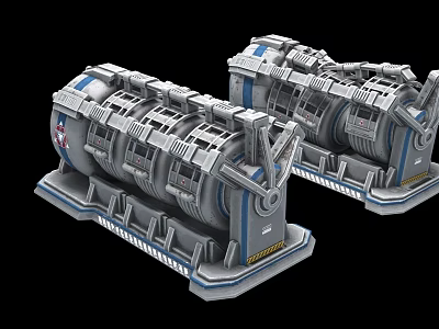 Large Industrial Equipment With Metal Structure Blue Accents And Cylindrical Base 3d model