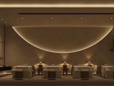 SPA Sauna Interior Design With Relaxing Ambient Lighting And Massage Tables 3d model