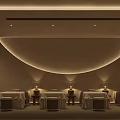 SPA Sauna Interior Design With Relaxing Ambient Lighting And Massage Tables