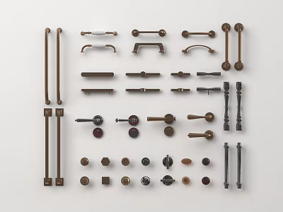 Various Metal Furniture Handles in Assorted Designs for Cabinets and Drawers 3d model